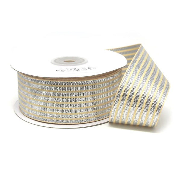 Metallic Seersucker Stripes Grosgrain Ribbon, 1-1/2-Inch, 25-Yard, Silver