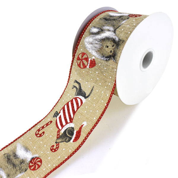 Christmas Puppies and Peppermints Wired Ribbon, 2-1/2-Inch, 10-Yard