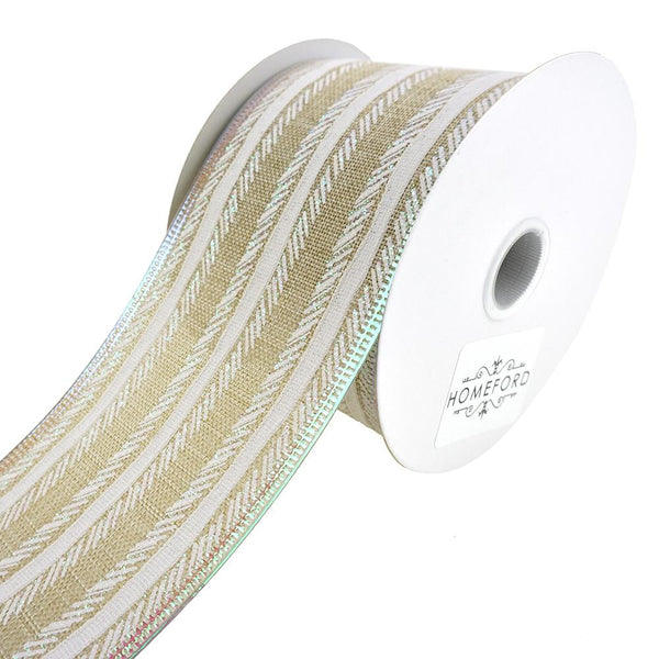 Feathered Stripes Iridescent Edge Linen Wired Ribbon, 2-1/2-Inch, 10-Yard