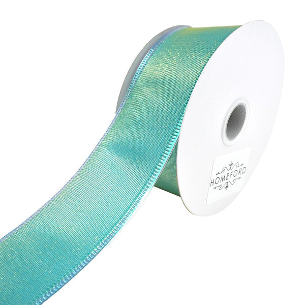 Two Toned Shiny Satin Wired Ribbon, Green/Aqua, 1-1/2-Inch, 10-Yard