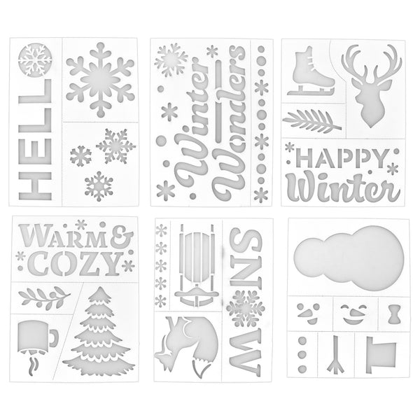 Winter Assorted Adhesive Back Paper Stencils, 8-Inch, 6-Piece