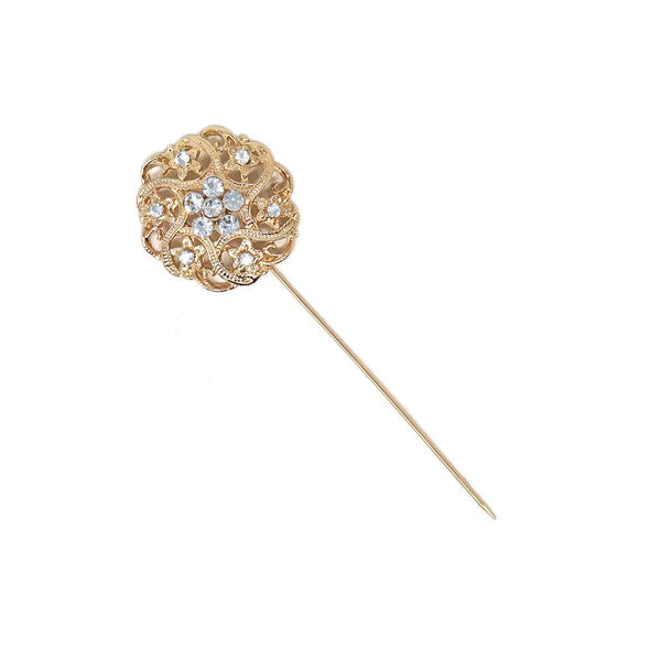 Rhinestone Floral Pin, Gold, 1-1/4-Inch, 6-Count