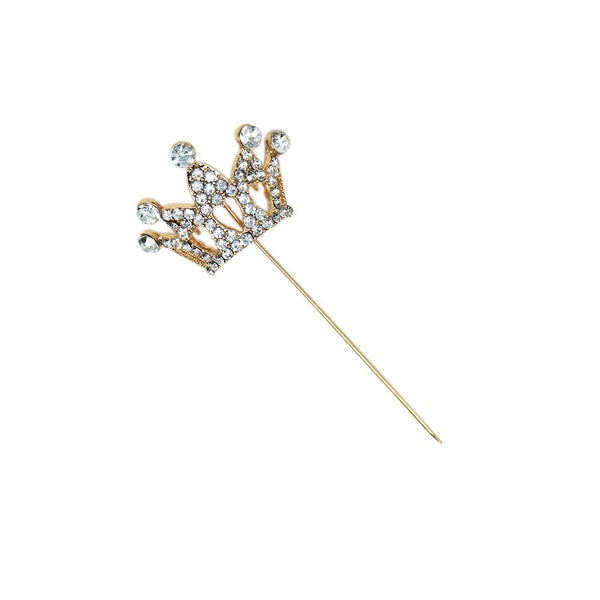 Rhinestone Crown Pin, Gold, 1-1/4-Inch, 4-Count