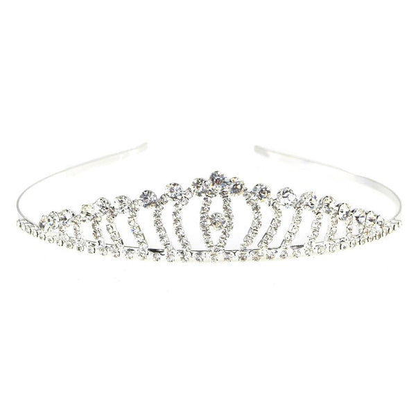 Rhinestone Tiara Crown, Silver, 1-Inch, Waves