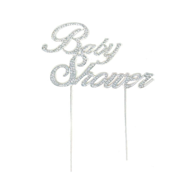 Rhinestone Cake Topper "Baby Shower", Silver, 7-1/4-Inch