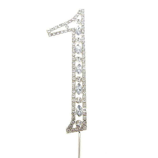 Metal Number Rhinestone Cake Topper, Silver, 3-3/4-Inch, Number 1