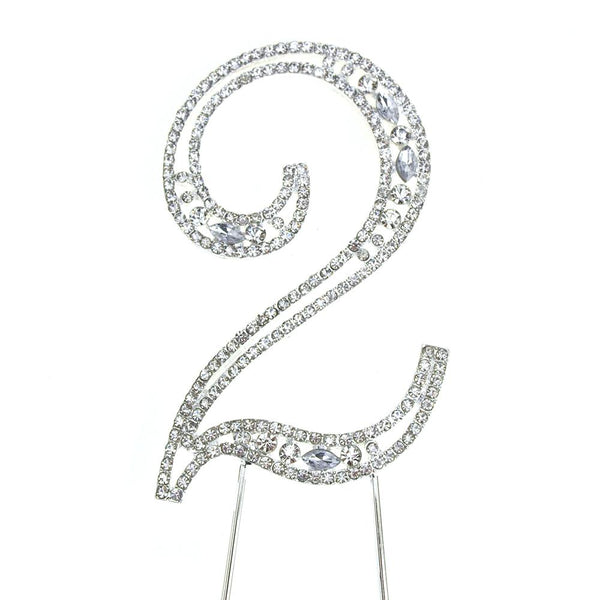 Metal Number Rhinestone Cake Topper, Silver, 3-3/4-Inch, Number 2