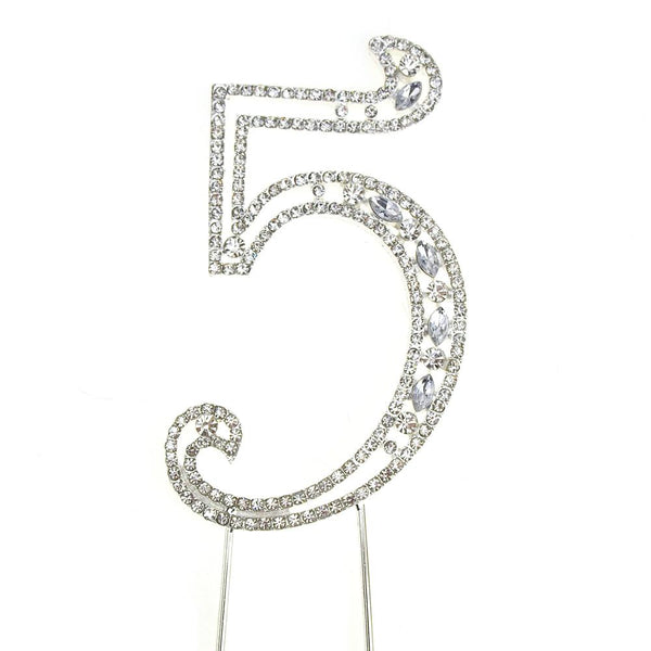 Metal Number Rhinestone Cake Topper, Silver, 3-3/4-Inch, Number 5