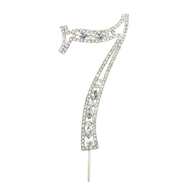 Metal Number Rhinestone Cake Topper, Silver, 3-3/4-Inch, Number 7