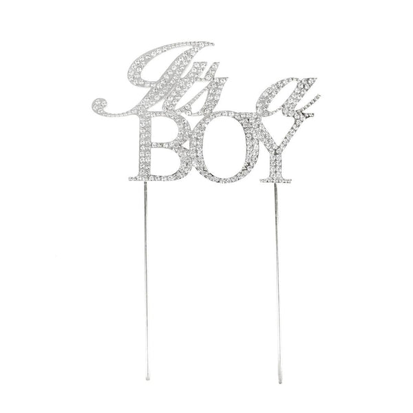 It's A Boy Metal Rhinestone Celebration Cake Topper, Silver