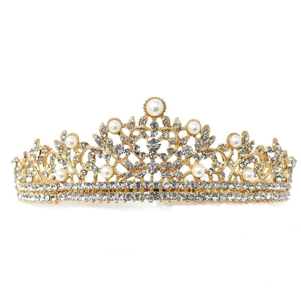 Pearl Accent Jeweled Tiara, 6-Inch