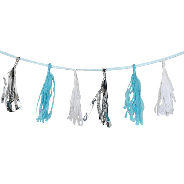 Paper And Tinsel Tassel Garland, 10-Feet, Blue