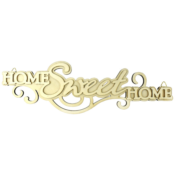 Wooden 3D DIY Craft Home Sweet Home Plaque with Hooks, 12-Inch