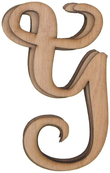 Wooden Cursive Letter Y, Natural, 3-Inch, 6-Piece