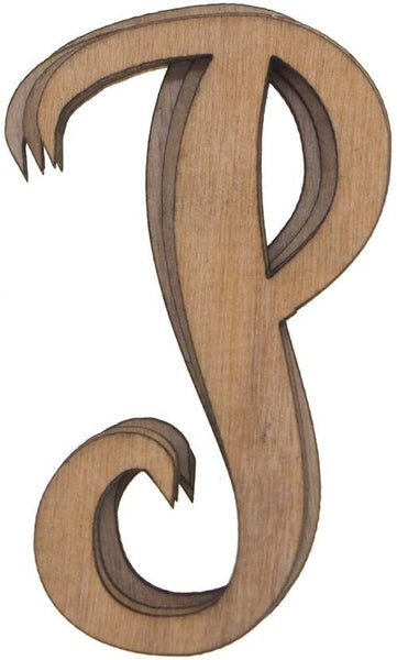 Wooden Cursive Letter P, Natural, 3-Inch, 6-Piece