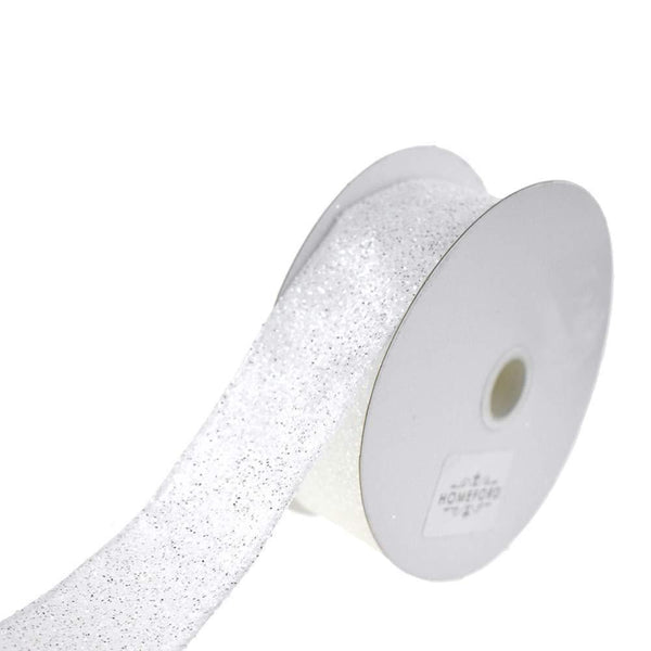 Christmas Glitter Frosted Polyester Wired Ribbon, 1-1/2-Inch, 10-Yard, White