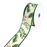 Christmas Sparse Branches, Berries and Holly Wired Ribbon, 1-1/2-Inch, 10-Yard