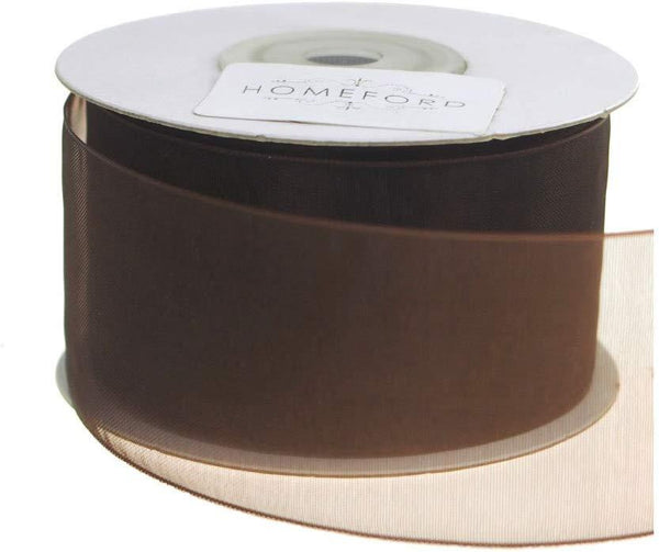 Plain Sheer Organza Ribbon, 1-1/2-Inch, 25 Yards, Brown