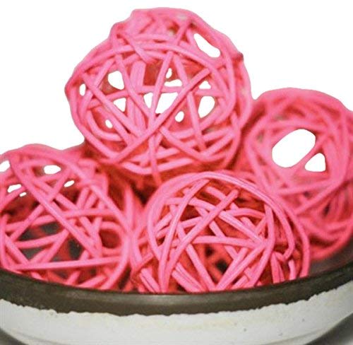 Rattan Twig Wicker Balls Vase Filler, 3-1/2-inch, 4-Piece, Pink