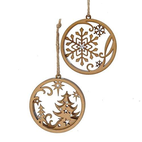 Snowflake Laser Cut Wood Ornaments, 2-Piece