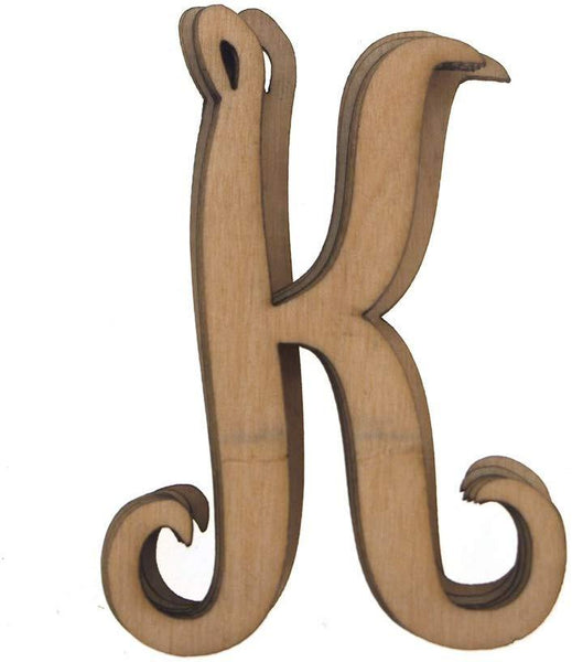 Wooden Cursive Letter K, Natural, 3-Inch, 6-Piece