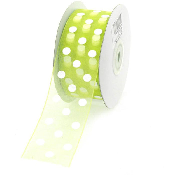 Polka Dot Organza Ribbon, 1-1/2-Inch, 25 Yards, Apple Green