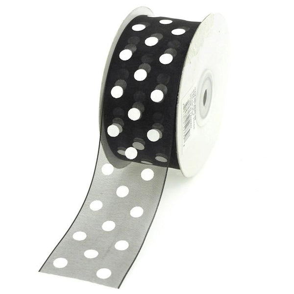 Polka Dot Organza Ribbon, 1-1/2-Inch, 25 Yards, Black