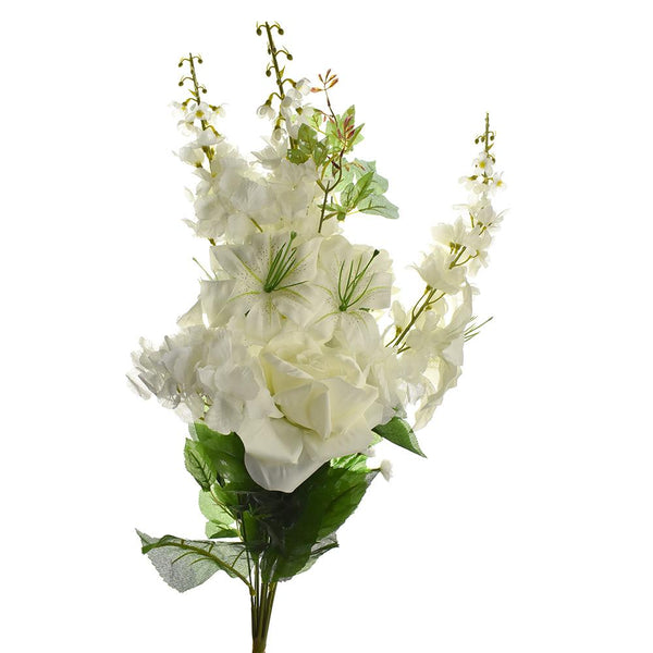 Artificial Rose, Lily, and Hydrangea Bouquet, Cream, 26-Inch