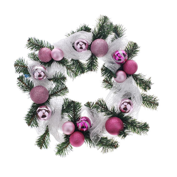 Decorated Styrofoam Christmas Wreath, Pink, 21-Inch