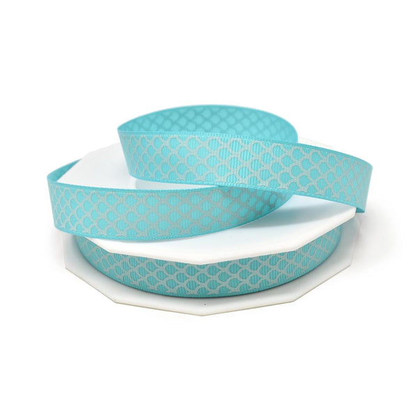 Mermaid Scales Coastal Grosgrain Ribbon, Turquoise, 5/8-Inch, 20-Yard