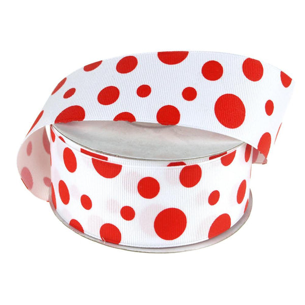 White Grosgrain Polka Dot Ribbon, 1-1/2-Inch, 25 Yards, Red