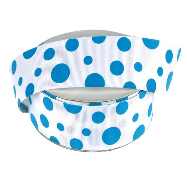 White Grosgrain Polka Dot Ribbon, 1-1/2-Inch, 25 Yards, Turquoise