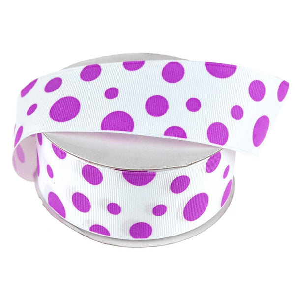 White Grosgrain Polka Dot Ribbon, 1-1/2-Inch, 25 Yards, Purple