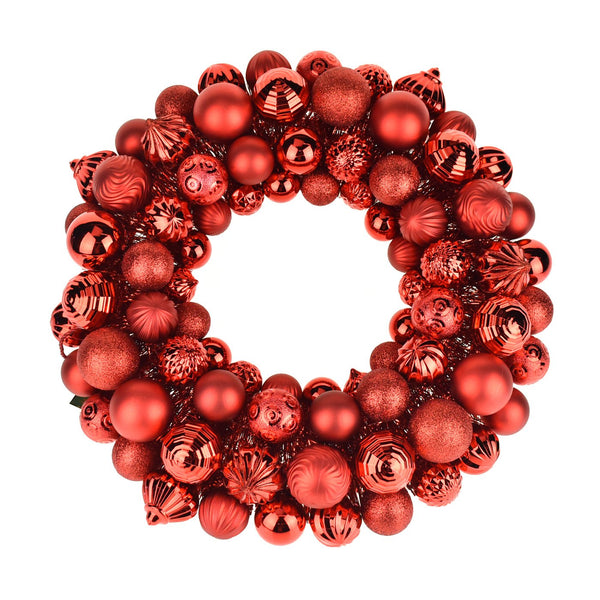 Metallic Christmas Ornament Wreath, Red, 20-Inch