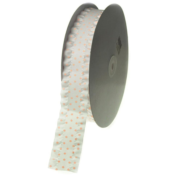 Ruffled Satin Polka Dot Ribbon, 1-1/2-inch, 25-yard, Pink