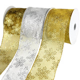 Metallic Glitter Christmas Snowflake, Stripe Sheer Wired Ribbon, 2-1/2-Inch, 10-Yard