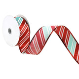 Christmas Glitter Candy Cane Stripes Wired Ribbon, 1-1/2-Inch, 10-Yard - Aqua/Red/White