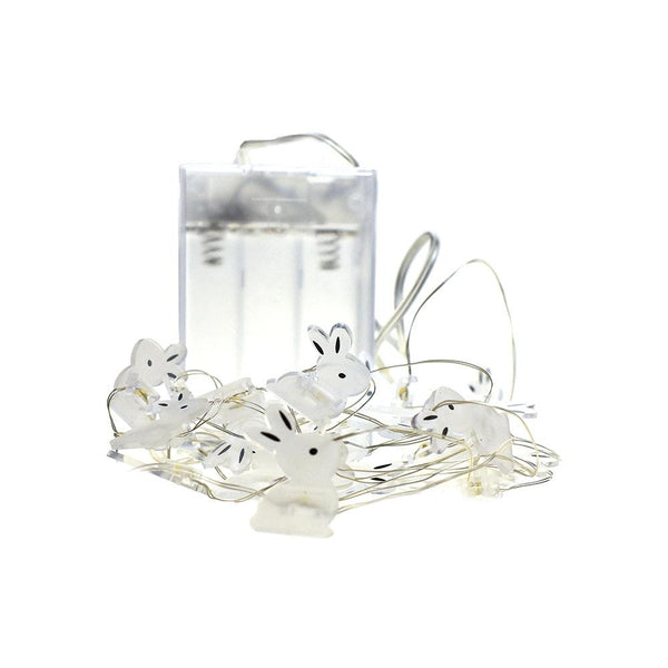 LED Battery Operated Bunny String Lights, White, 80-Inch