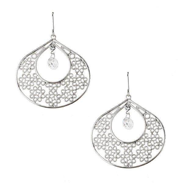 Open Filigree Tear Drop Earrings, Silver, 1-1/2-Inch