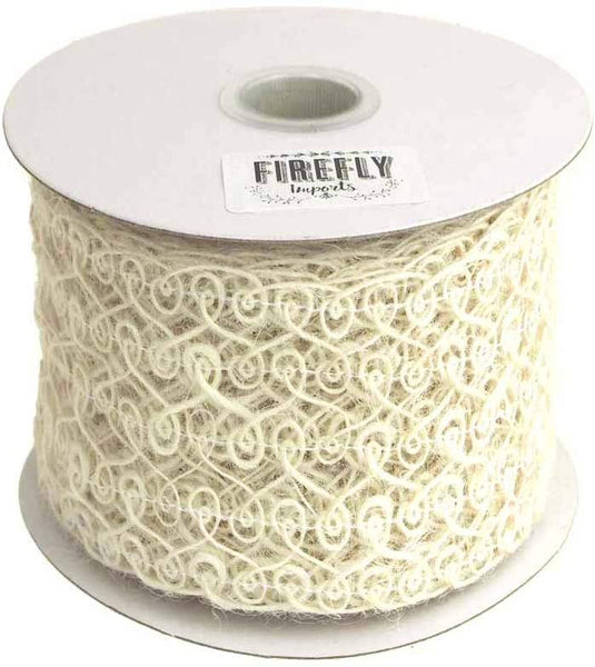 Open Weave Swirl Mesh Jute Ribbon, Ivory, 2-1/2-Inch, 10 Yards