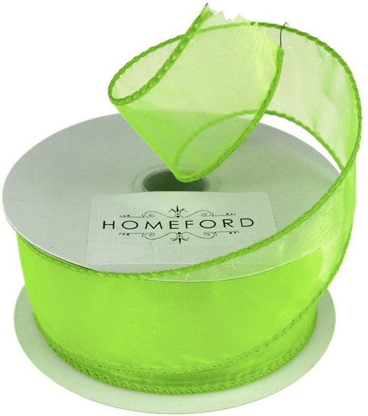 Sheer Organza Wired Edge Ribbon, 1-1/2-Inch, 10 Yards, Apple Green