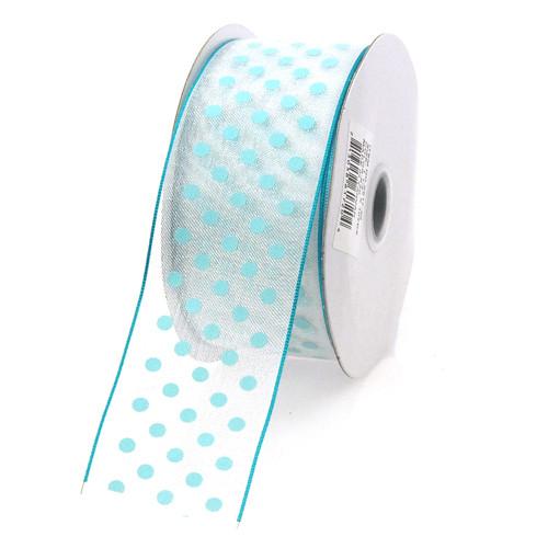 Polka Dot Organza Ribbon Wired Edge, 1-1/2-Inch, 10 Yards, Blue