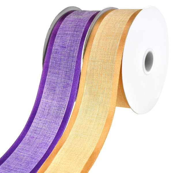 Faux Linen Ribbon with Satin-Edge, 1-1/2-Inch, 25-Yard