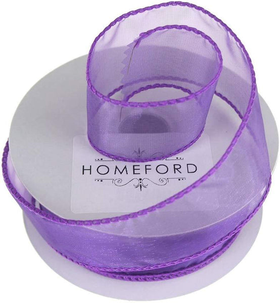 Sheer Organza Wired Edge Ribbon, 1-1/2-Inch, 10 Yards, Purple