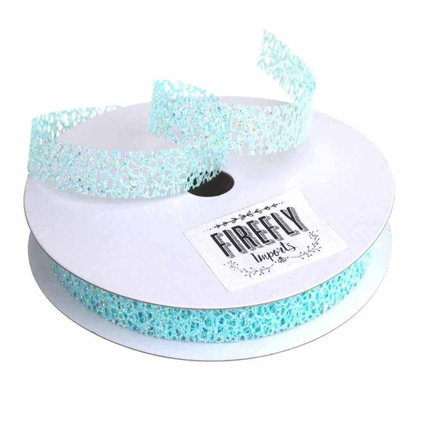 Glitter Web Mesh Ribbon, 5/8-Inch, 25 Yards, Light Blue