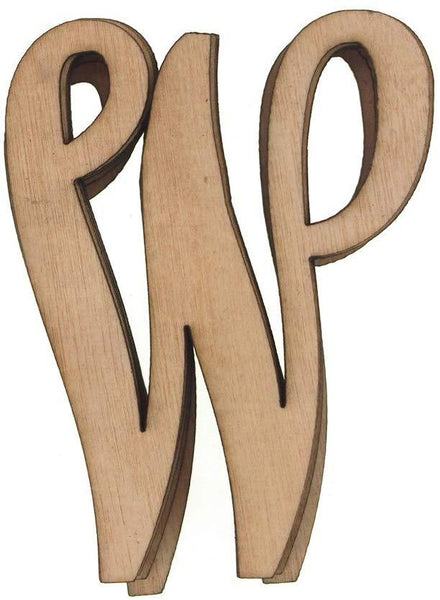 Wooden Cursive Letter W, Natural, 3-Inch, 6-Piece