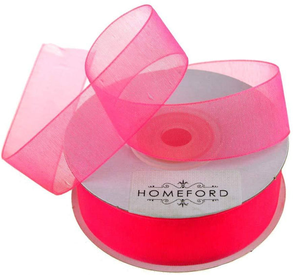 Sheer Organza Ribbon, 7/8-inch, 25-yard, Hot Pink