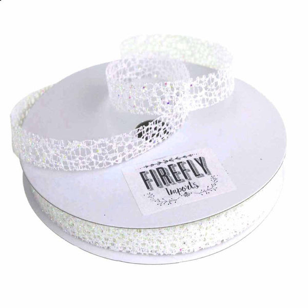 Glitter Web Mesh Ribbon, 5/8-Inch, 25 Yards, White