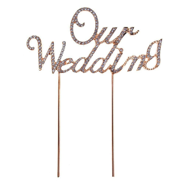 Metal Rhinestone Celebration Cake Toppers, Gold, Our Wedding