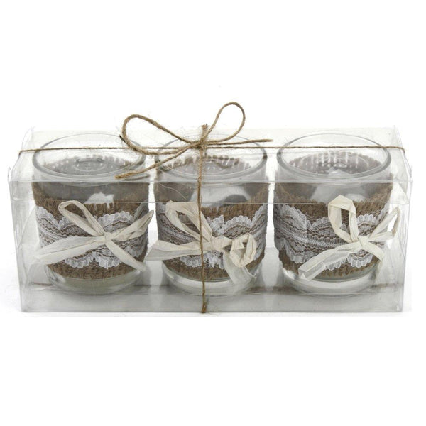 Votive Tealight Holders with Burlap Overlay, 2-1/2-Inch, 3-Piece